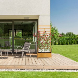 Relaxdays Rankgitter mit Pflanzkasten Holz Natur Sichtschutz 171 cm x 71 cm x 31,5 cm 5 kg
