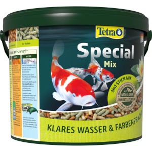 Eimer Tetra Pond Special Mix Teichfutter: 3-in-1 Futtersticks für Vitalität und Farbenpracht im Teich.