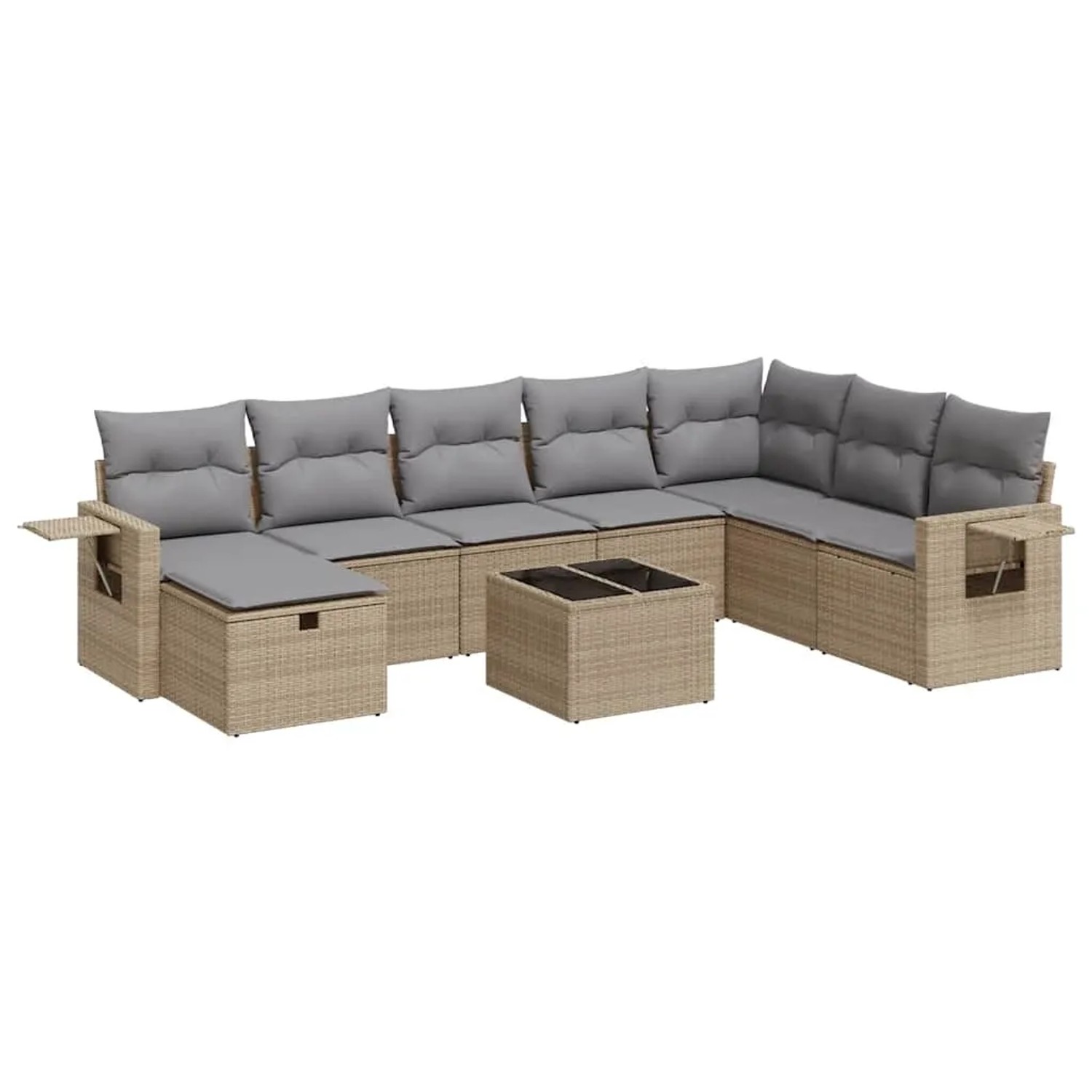 vidaXL 9-Tlg Garten-Sofagarnitur mit Kissen Beige Poly Rattan 3325545 günstig online kaufen