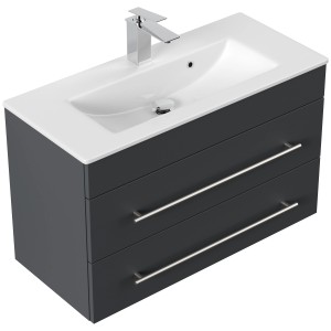Posseik Badmöbel Portus 800 SlimLine in Grafit mit Waschbecken und zwei Schubladen.
