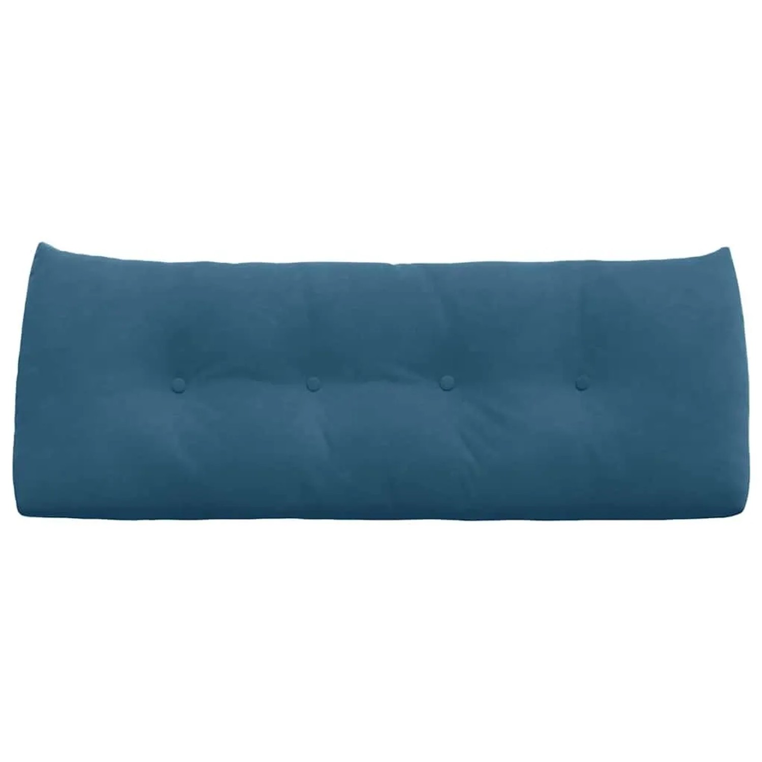 Blaues Samt Rückenkissen mit dekorativen Knöpfen, 120 cm lang. Weiches Kissen für Sofa oder Bett.