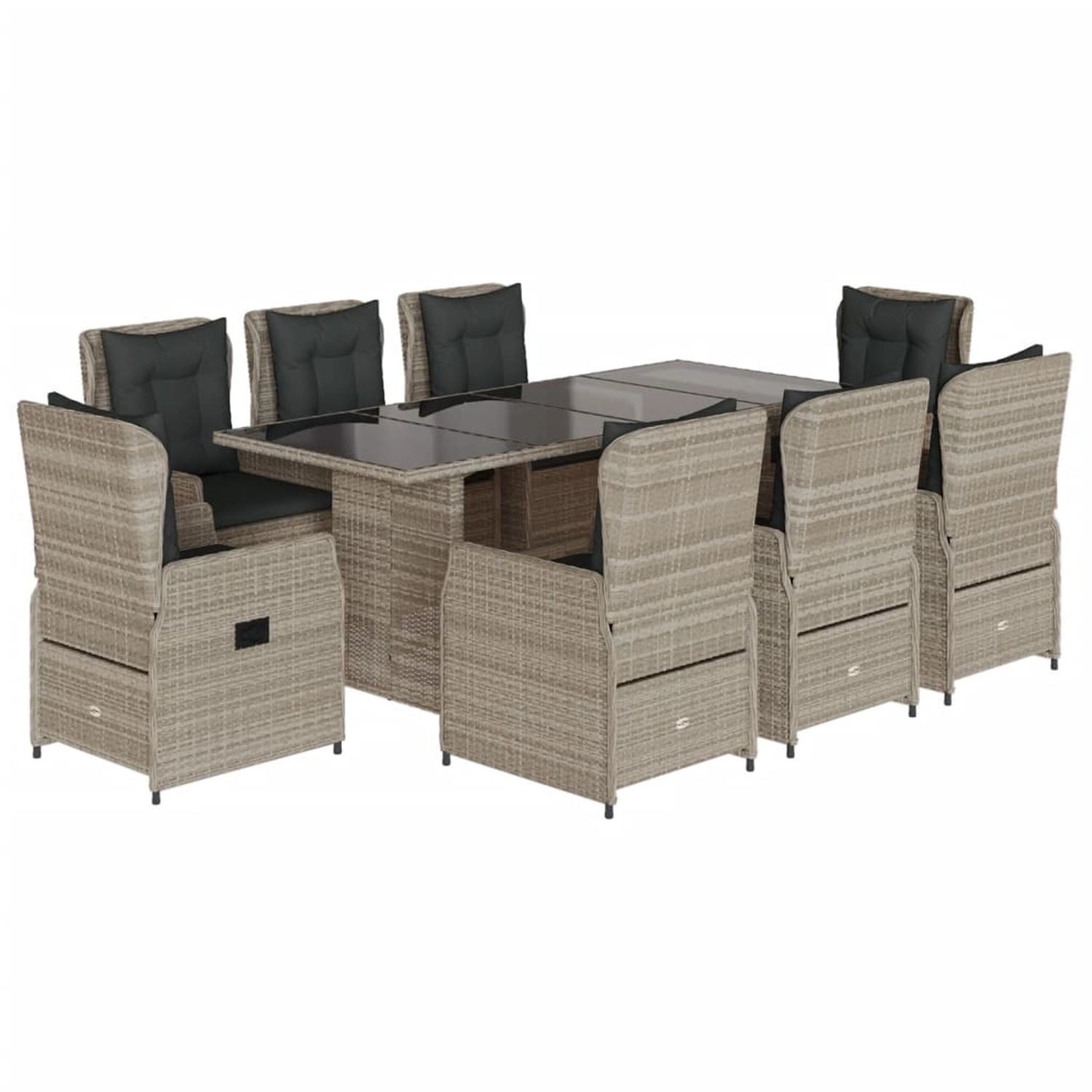 vidaXL 9-Tlg Garten-Essgruppe mit Kissen Hellgrau Poly Rattan 3262796 günstig online kaufen