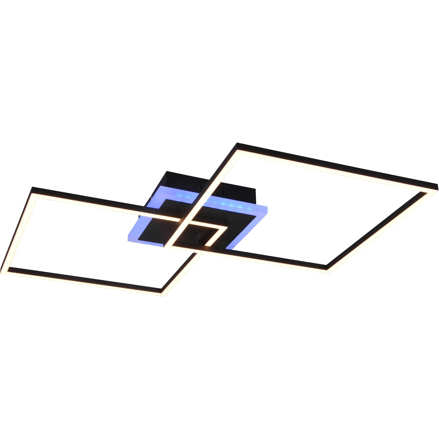 Moderne LED-Deckenleuchte Arribo, 29W + 6,5W RGBW, schwarz matt, mit geometrischem Design.