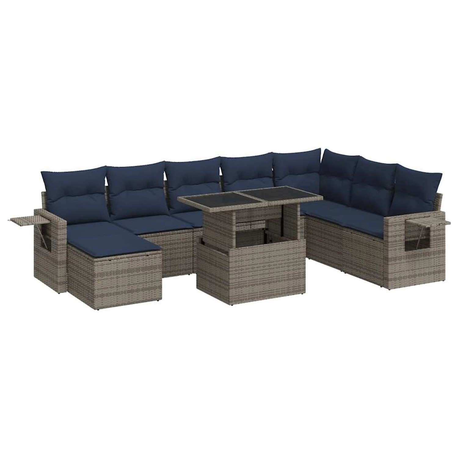vidaXL 9-Tlg Garten-Sofagarnitur mit Kissen Grau Poly Rattan Akazie 3326532 günstig online kaufen