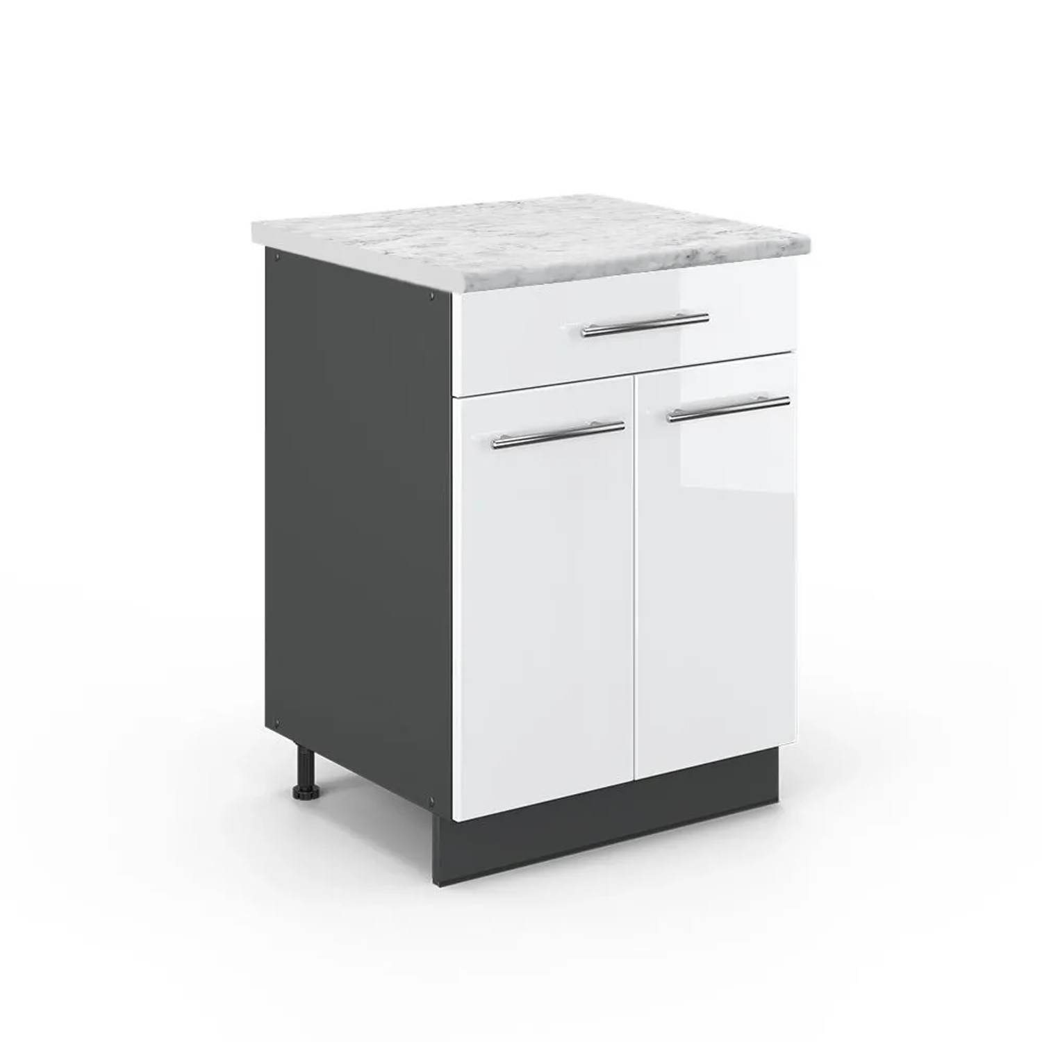 Vicco Küchenunterschrank Fame-Line Weiß Hochglanz Anthrazit 60 cm mit Schublade AP Marmor