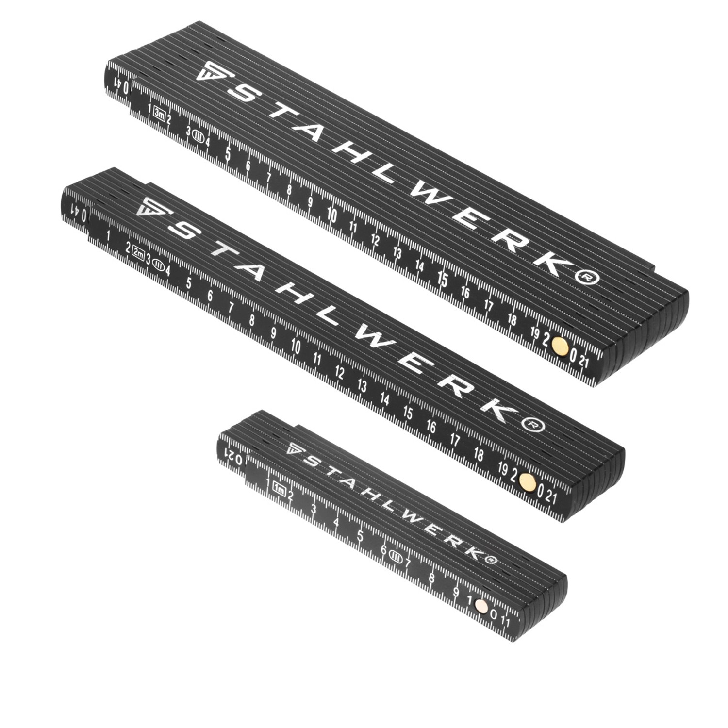 STAHLWERK Zollstock 3er Set 1 2 3 Meter Präziser Kunststoff Gliedermaßstab