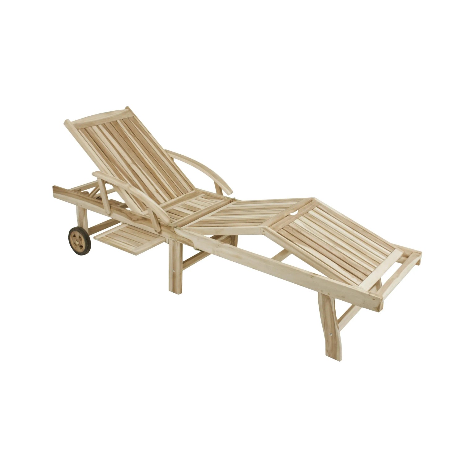 DELUKE Sonnenliege LEON Verstellbar Klappbar Natur Teak Gartenliege mit Rollen Relaxliege Wetterfest