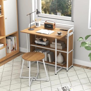 Costway Schreibtisch Klappbar mit Steckdose 90 x 55 x 83 cm Natur