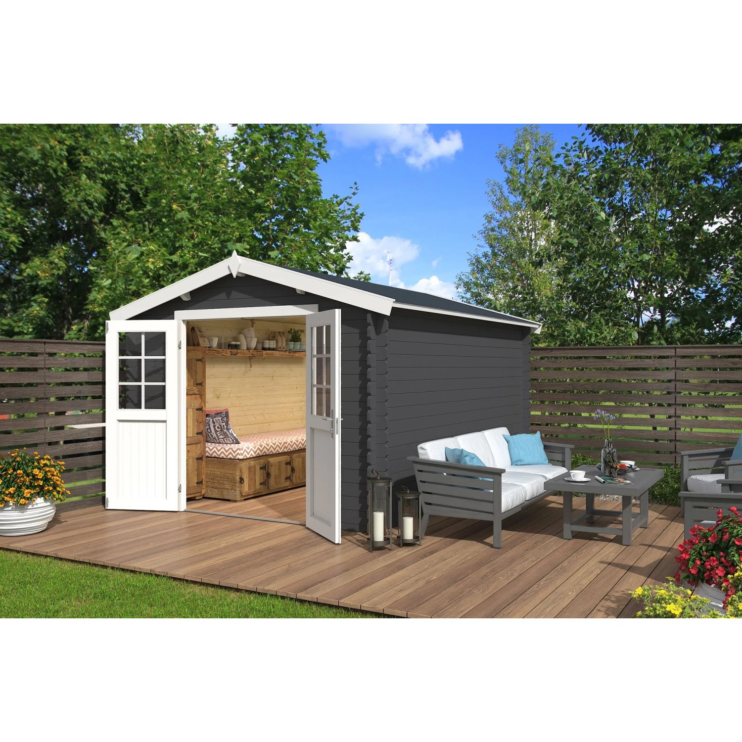 Lasita Gartenhaus Norah 380 Carbongrau 275 cm x 380 cm günstig online kaufen