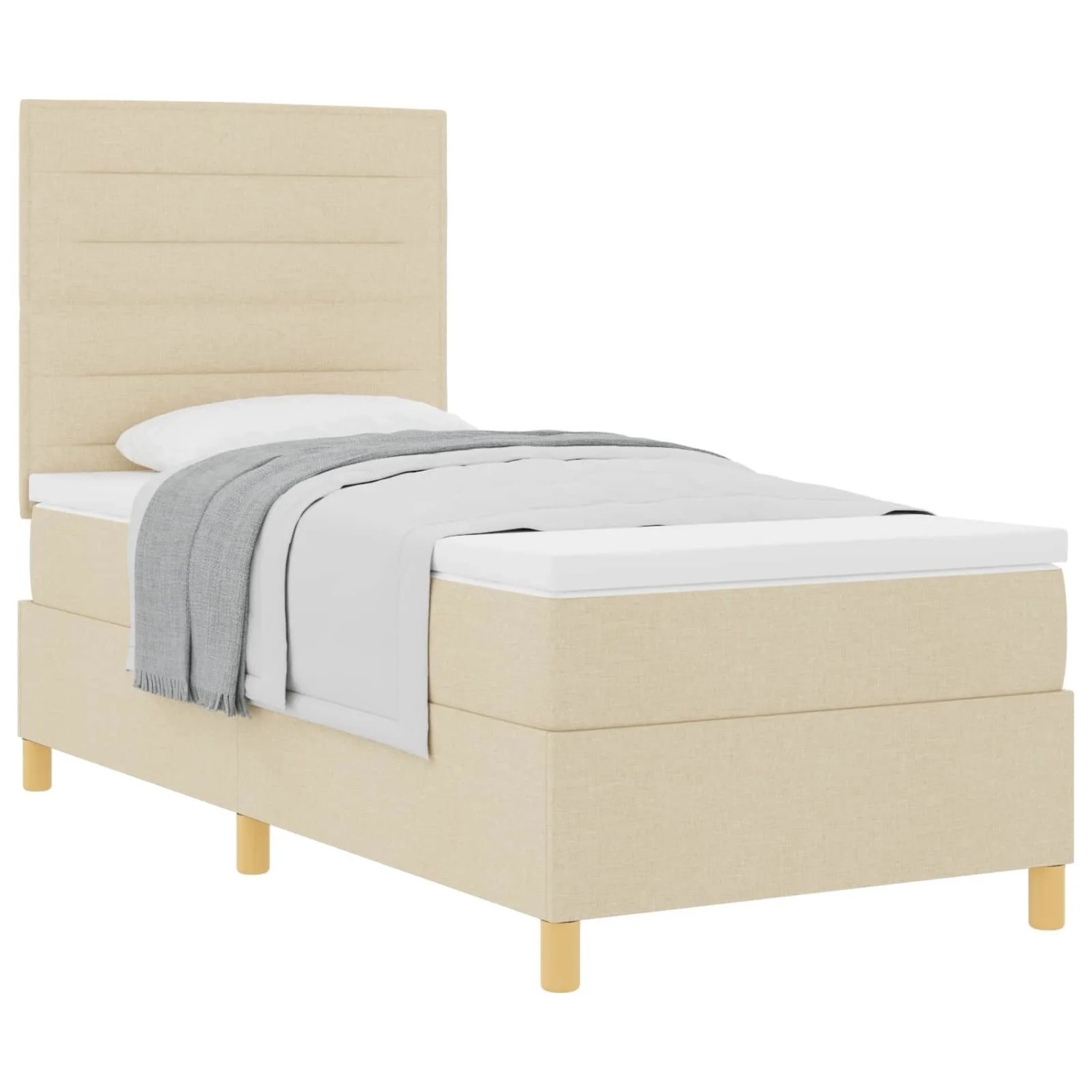 vidaXL Boxspringbett mit Matratze mit Kopfteil Creme 90 x 200 cm Stoff 3339516