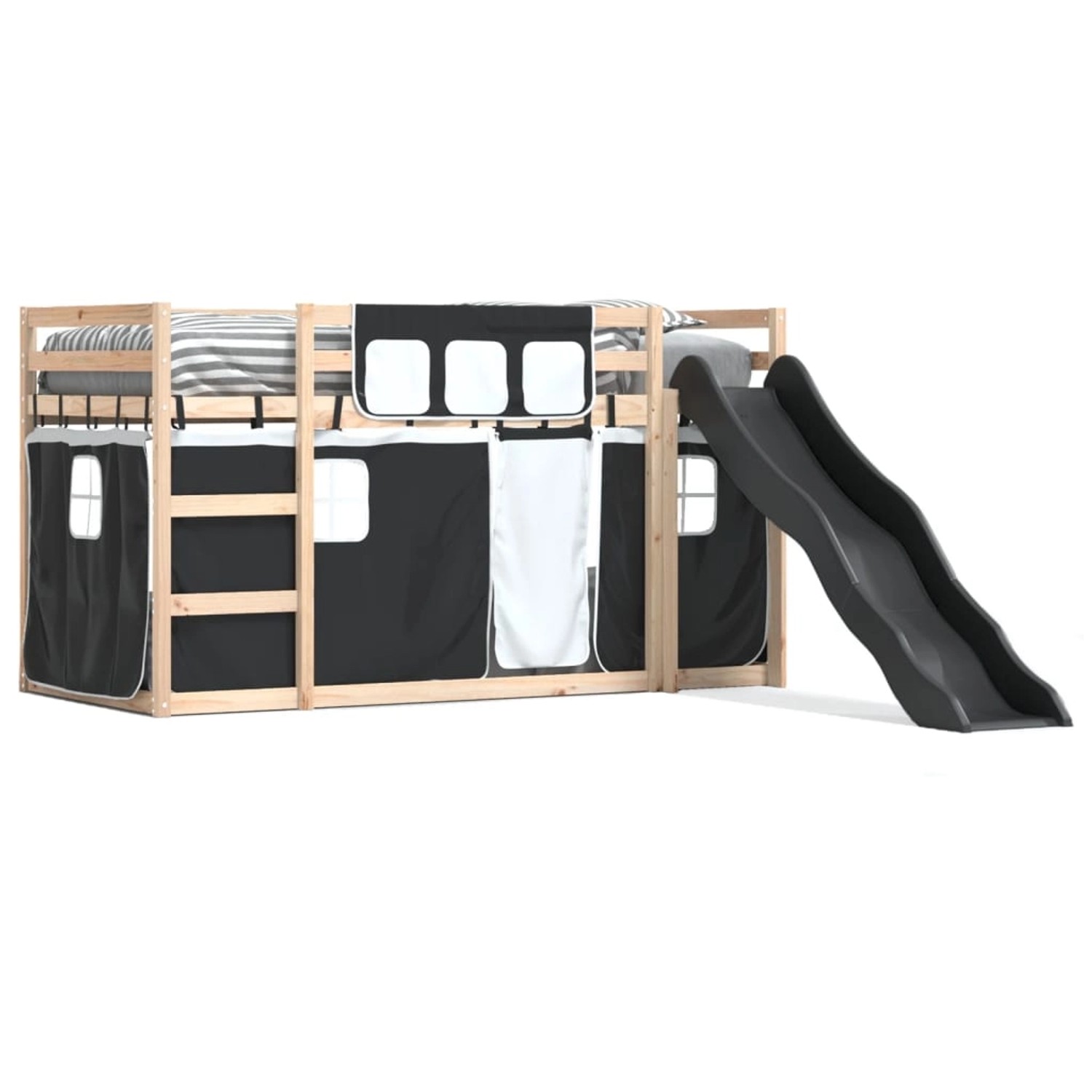 vidaXL Etagenbett mit Rutsche und Gardinen Weiß und Schwarz 90x200 cm 32841 günstig online kaufen