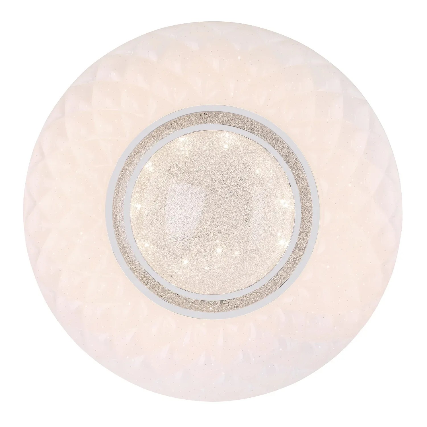 Weiße Globo LED-Deckenleuchte Magnifique, Ø 49cm, mit Sparkle Dekor und Glaskristallen.