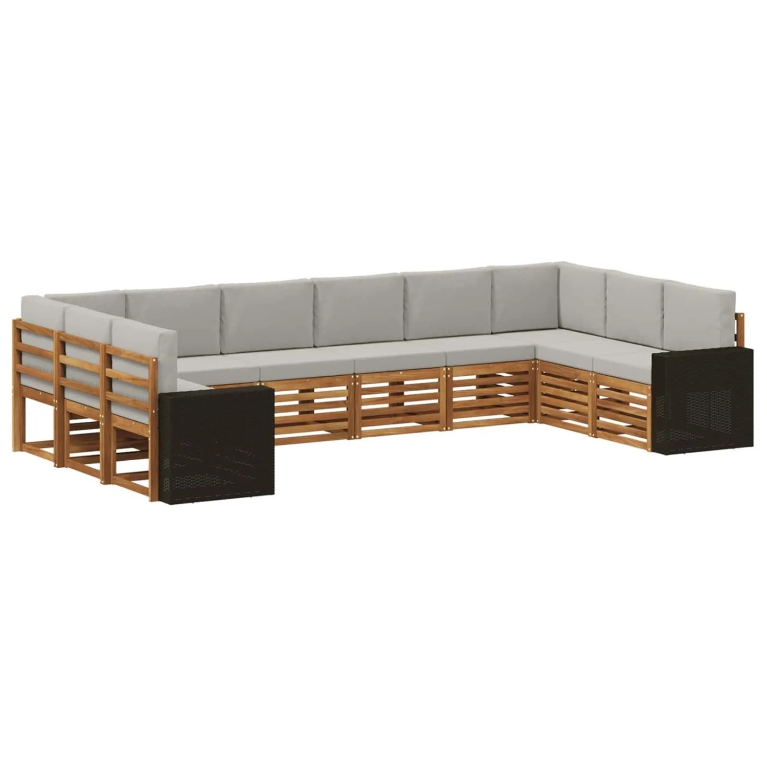 vidaXL Ecksofa Set mit Kissen 10 Stk Natur und Hellgrau Polyester 3384902