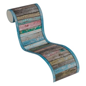 Bricoflor Bordüre im Vintage-Stil mit Holzoptik in Braun und Blau für Küche und Wohnzimmer.