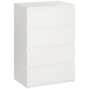 Weiße HOMCOM Kommode mit 4 Schubladen ohne Griffe, ideal für Schlafzimmer und Wohnraum.
