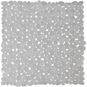 Quadratische, taupefarbene Wenko Duscheinlage Paradise mit Stein-Motiv und Anti-Rutsch-Struktur.