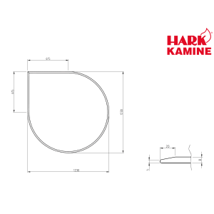 Technische Zeichnung: Hark Glasbodenplatte Tropfenform, Facettenschliff, Maße 1230x1230mm.