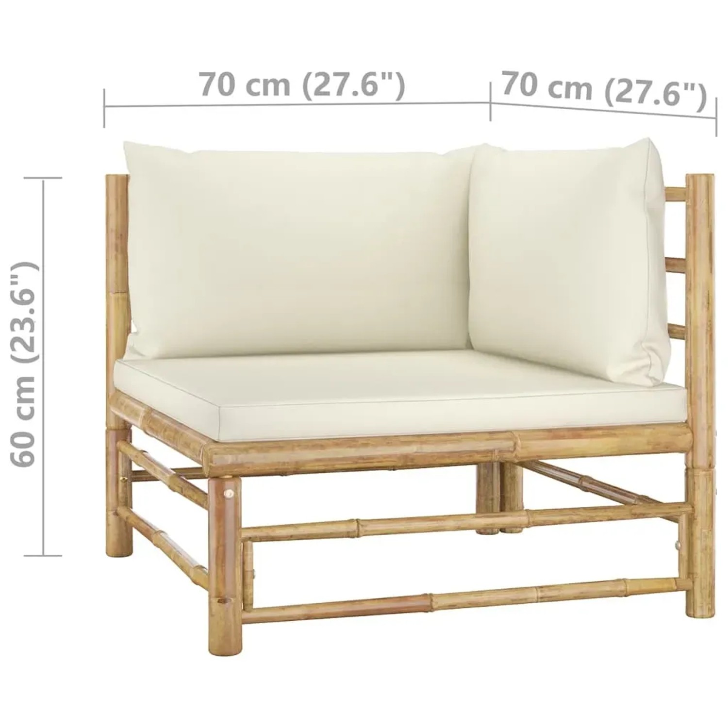 vidaXL Gartenmöbel Lounge-Ecke aus Bambus mit cremeweißen Kissen, Teil eines Sets