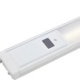 Weiße LED-Unterbauleuchte mit Schalter, geeignet zur Montage unter Hängeschränken.