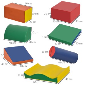 Buntes HOMCOM Kinder Softplay Set mit 7 Schaumstoff Bausteinen in verschiedenen Formen und Farben.