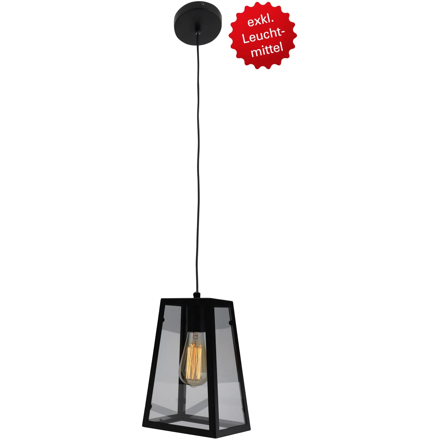 Schwarze Näve Pendelleuchte Sherlock mit klarem Glas, Retro Design für E27 Leuchtmittel (exklusive).