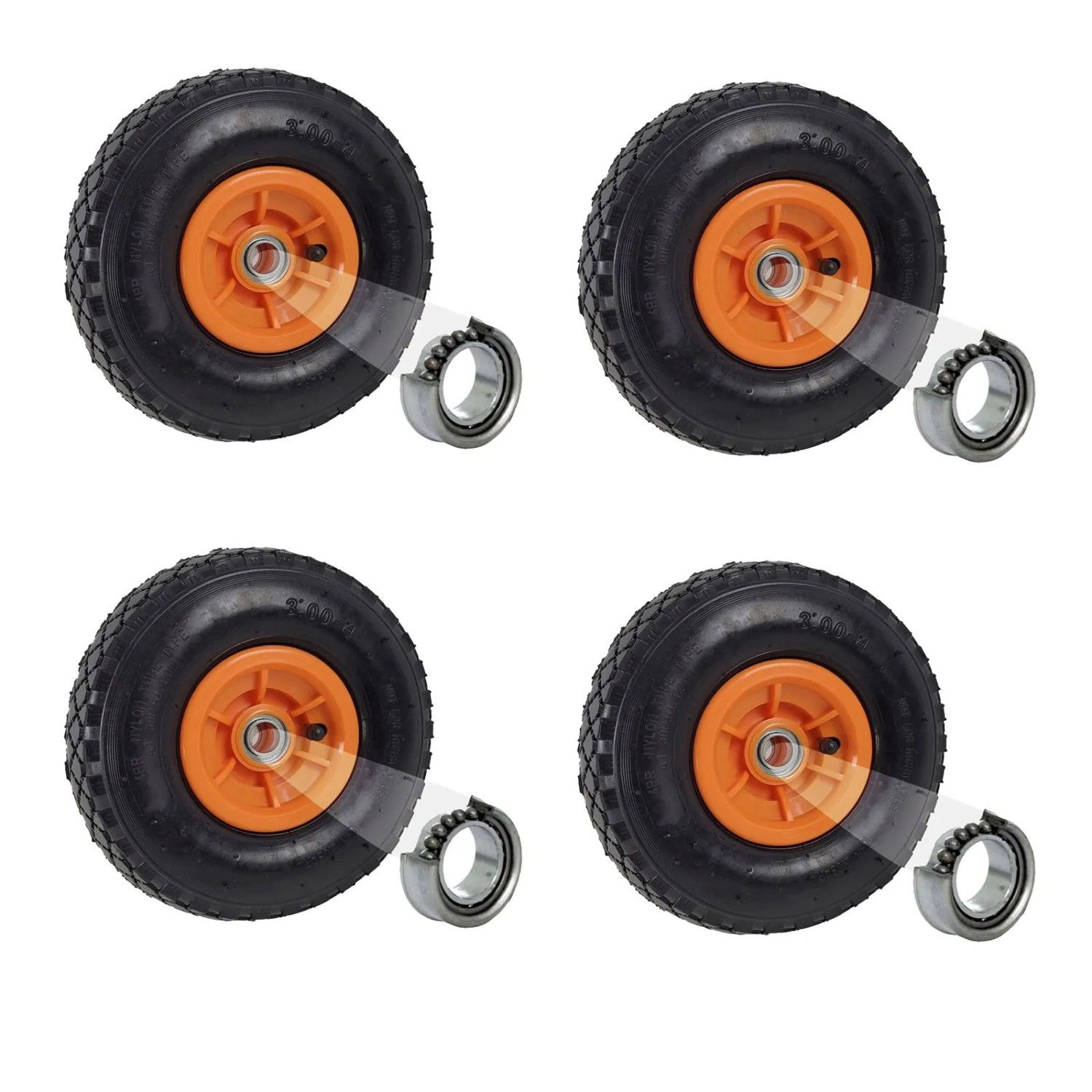 TRUTZHOLM 4x Sackkarrenrad Luftrad 260x85 mm 3.00-4 60mm Nabenlänge Nabenversatz Orange