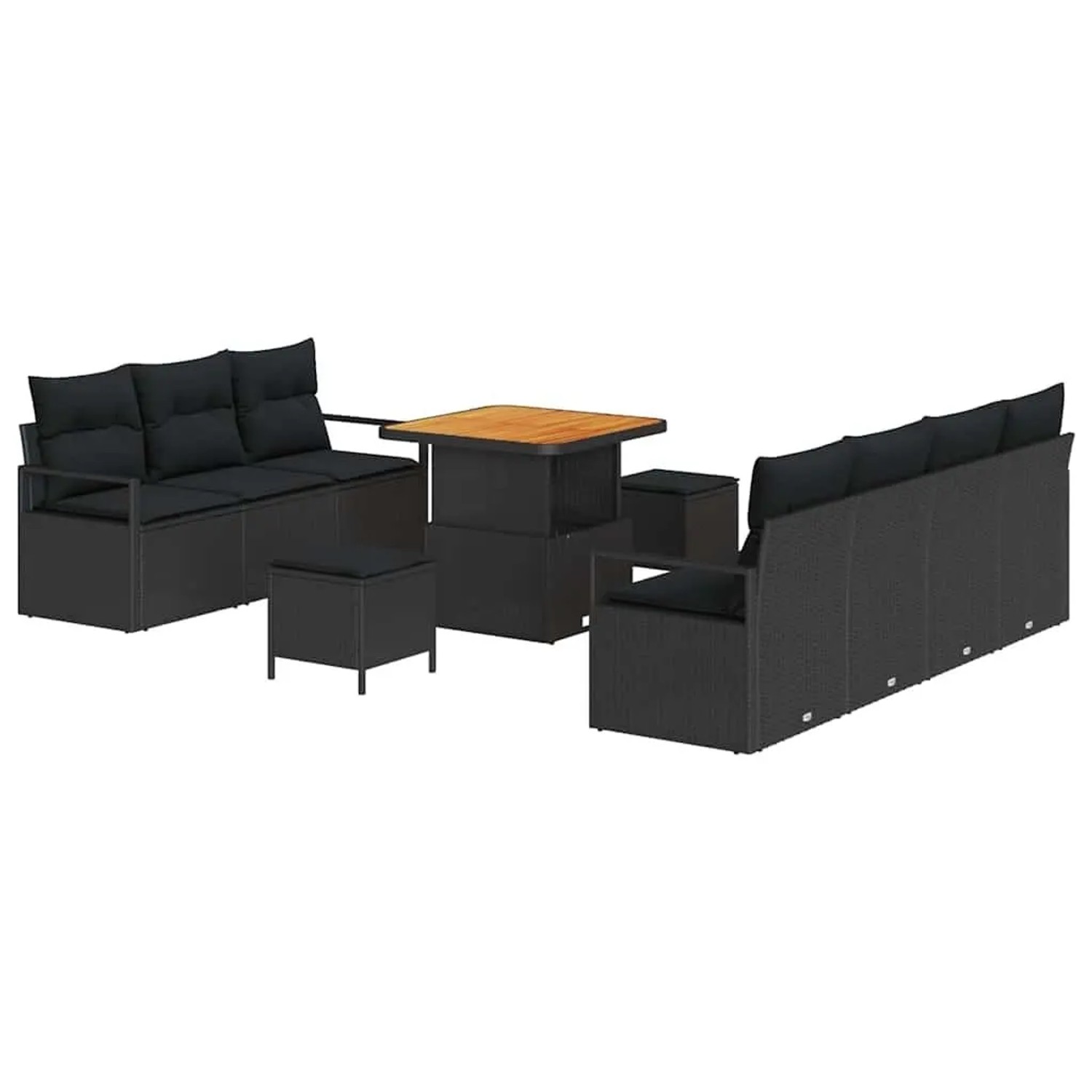 vidaXL Garten-Sofa-Set mit Kissen mit Speicher 10-Tlg Schwarz 3364434