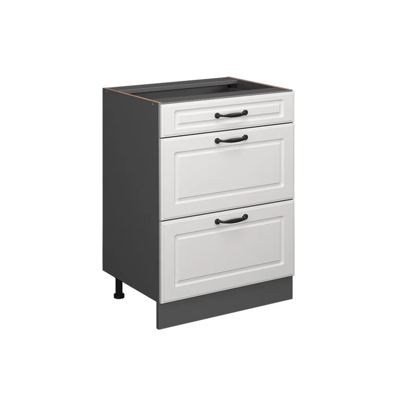 Vicco Küchenunterschrank R-Line Weiß Landhaus Anthrazit 60 cm mit Schubladen ohne Arbeitsplatte