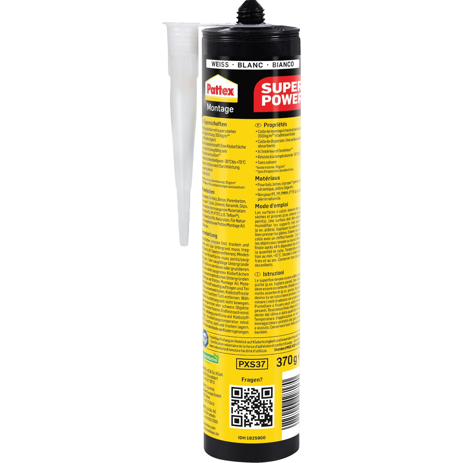Pattex Montagekleber Super Power Kartusche, 370g, für starke Haftung beim Bauen und Montieren.