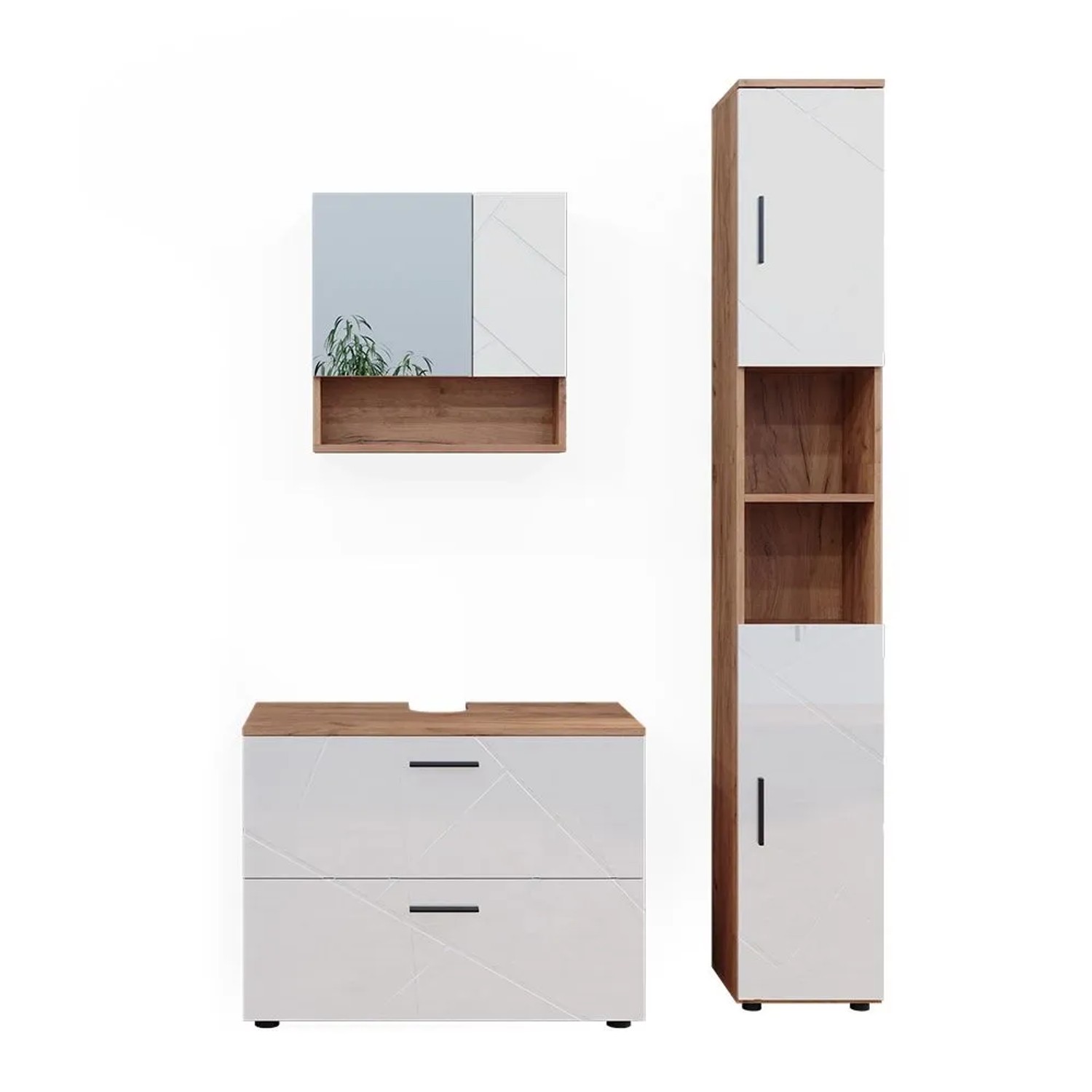 Vicco Badmöbel-Set Irma Weiß Hochglanz/Goldkraft Eiche 80 x 59 3-teilig