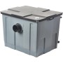 Heissner Solar Durchlauffilter Set für Teiche bis 8m³, grauer Filterkasten mit schwarzem Deckel.