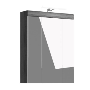 Spiegelschrank in Weiß-Rauchsilber mit Beleuchtung, 60x79x18 cm. Badmöbel mit Spiegelfront.