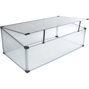 Pergart Feronia Alu Frühbeet, 104x56x36cm, mit geöffnetem Deckel. Ideal für die Anzucht.