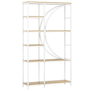 Costway Bücherregal, geometrisch, Holz/Metall, naturfarben, 100x30x177 cm. Regal mit Halbmond-Design.