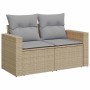 Beiges 12-tlg. vidaXL Garten-Sofa-Set aus Poly Rattan mit grauen Kissen.