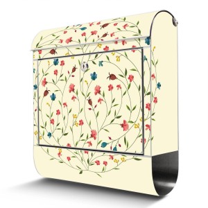 Edelstahl Briefkasten mit Blumenreigen Motiv und Zeitungsfach.