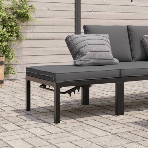 Schwarzer VidaXL Gartenhocker aus Aluminium mit anthrazitfarbenem Kissen.