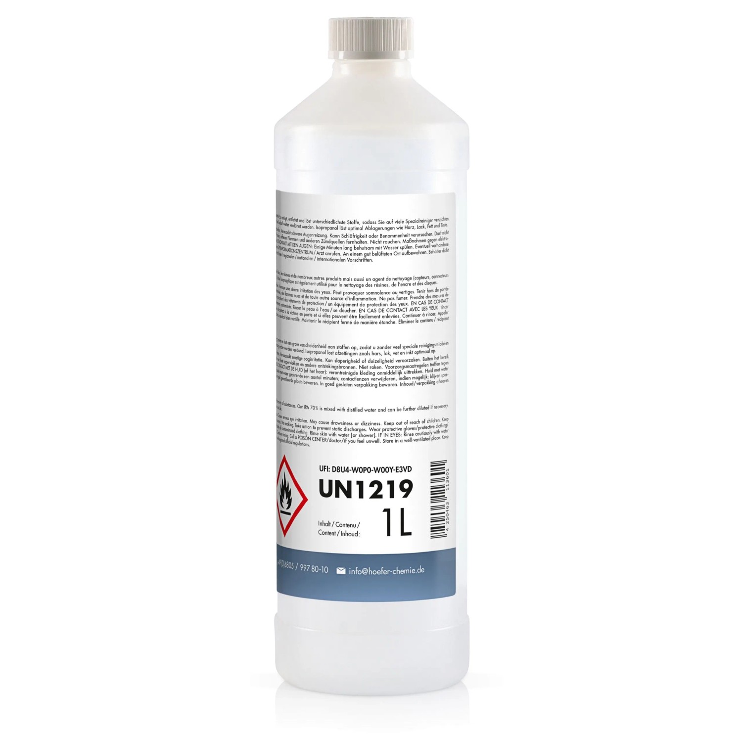 Höfer Chemie Isopropanol 70% in 1L Flasche, vielseitiges Reinigungsmittel.