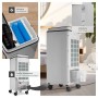 Weißes Tectake Notos mobiles Klimagerät mit Rollen, Wassertank, Kühlakkus und Touch-Bedienfeld für Kühlung.