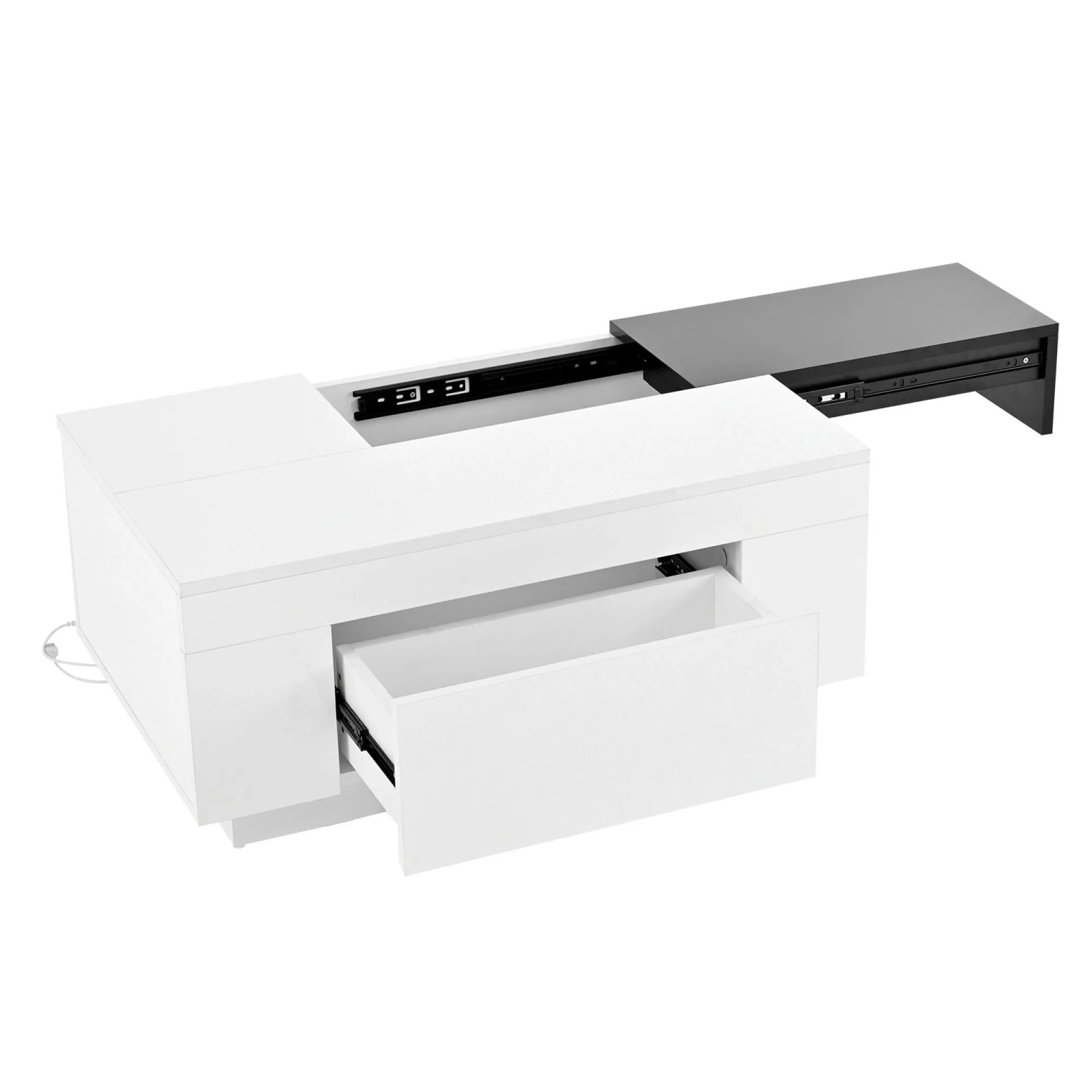 PXloue Couchtisch Ausziehbar Wohnzimmertisch Hochglanz Schwarz mit LED und Schublade 80cm