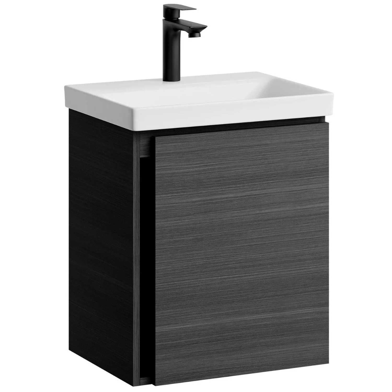 Planetmöbel Waschbeckenunterschrank 50 cm Anthrazit mit Keramikwaschbecken Soft Close