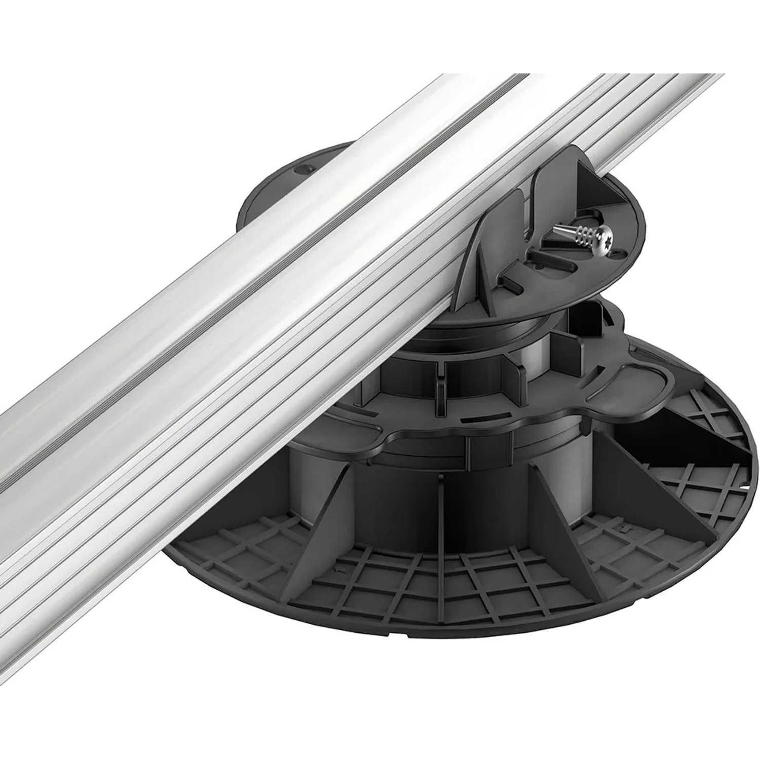GS Terrassen Stelzlager (19-27 mm) mit Balkenaufnahme, justierbar für Terrassendielen.