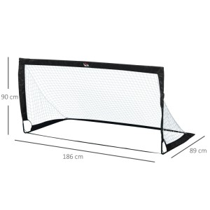 Schwarzes HOMCOM Fußballtor aus Metall mit weißem Netz, 183x90x90 cm. Ideal für Spiel & Spaß im Garten.
