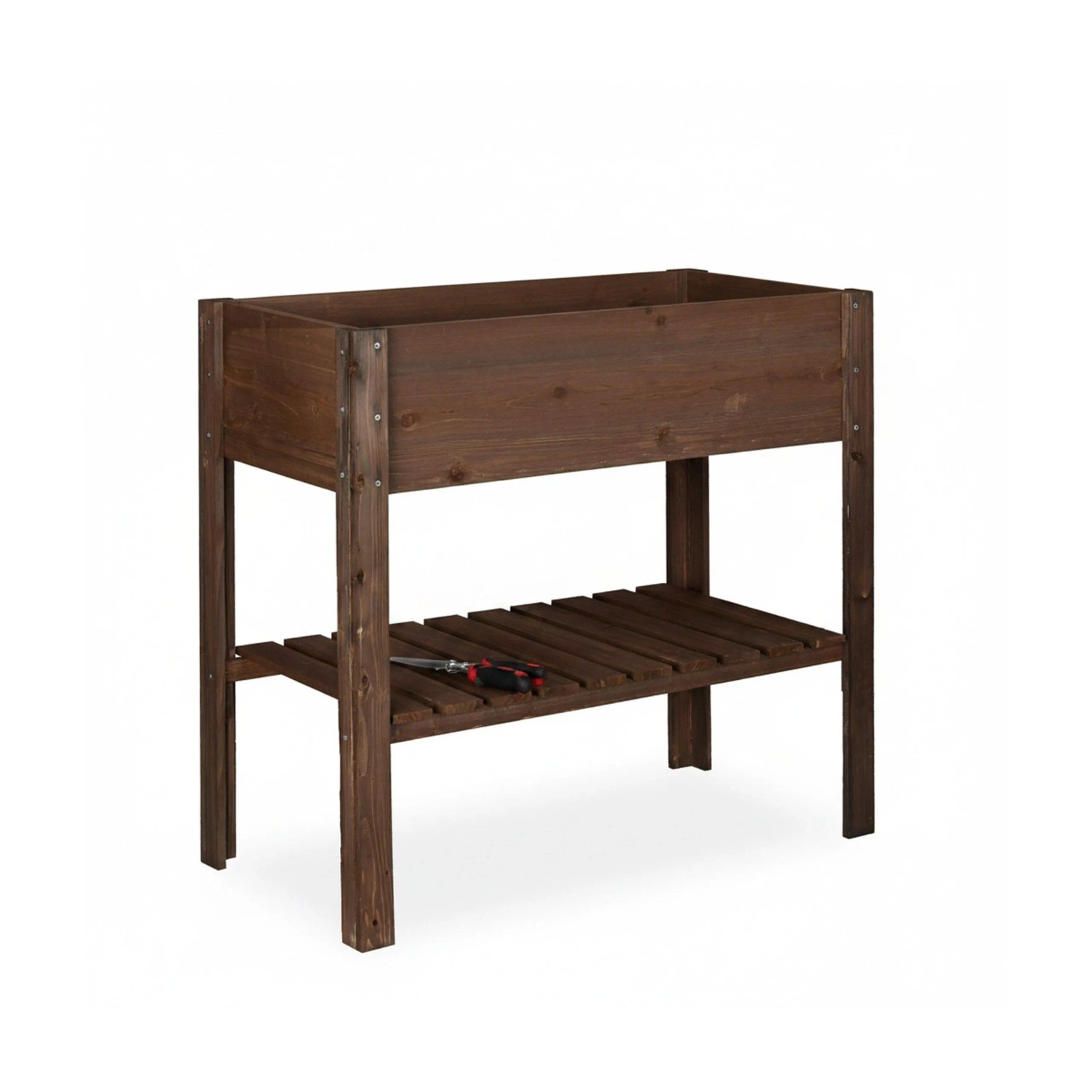 Relaxdays Hochbeet Tannenholz Dunkelbraun Mit Ablage 80 cm x 88 cm x 43,5 cm 6,8 kg