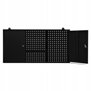 Schwarzer Jan Nowak Werkstattschrank BEN mit Lochwand, 60x120x20 cm, ein Fach offen.
