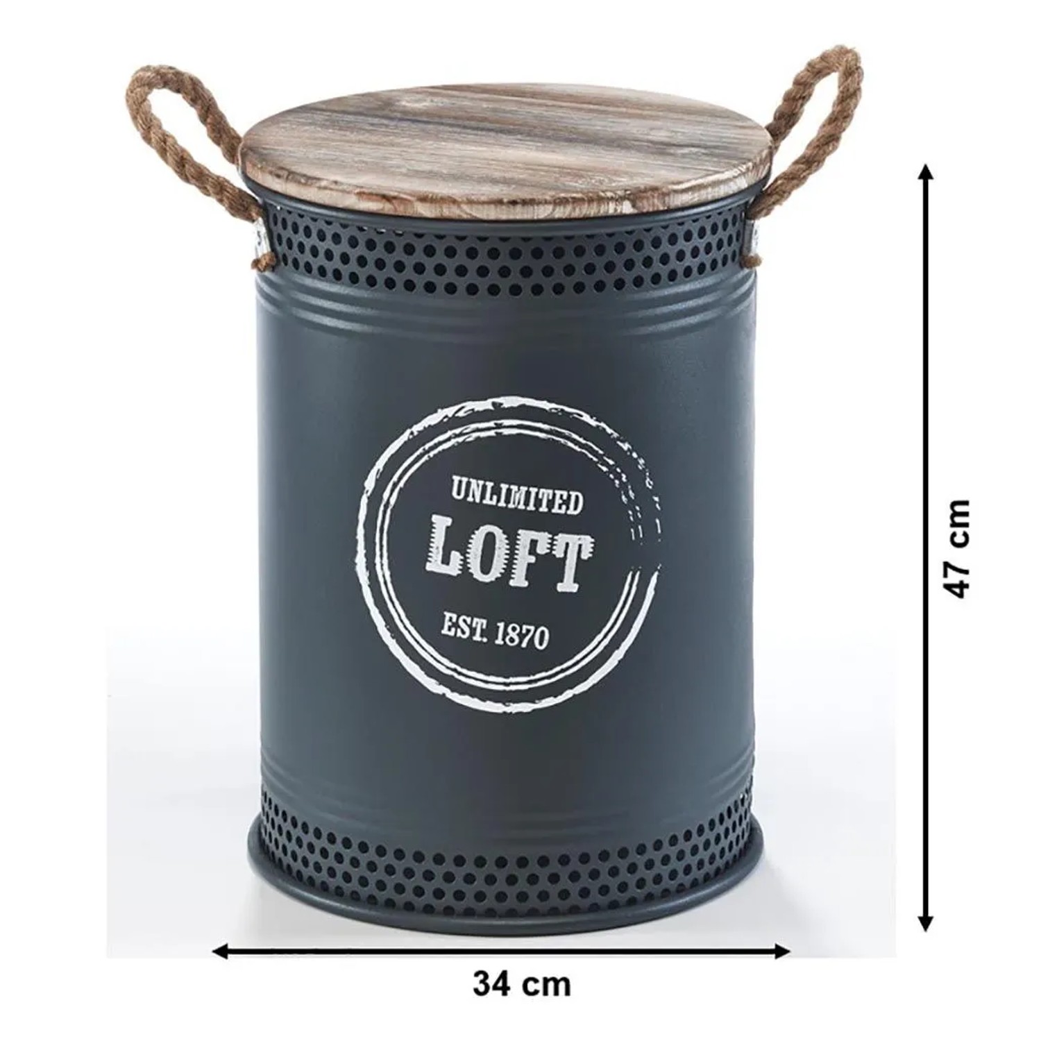 Kobolo Wäschekorb LOFT ANTHRAZIT Gr M 34x47 cm Metall Holz Deckel Griffe_3