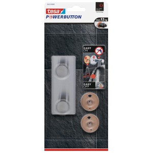 Tesa Powerbutton Doppelhaken Classic aus Edelstahl, Klebehaken für Bad und Küche, bis 12kg.