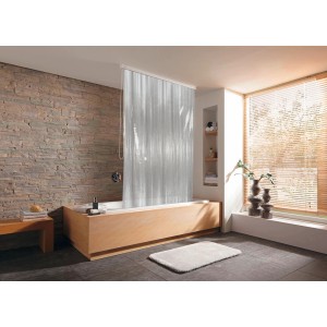 Eckduschrollo Kleine Wolke, 56/132x240 cm, milchig weiß, als moderner Duschvorhang im Badezimmer.