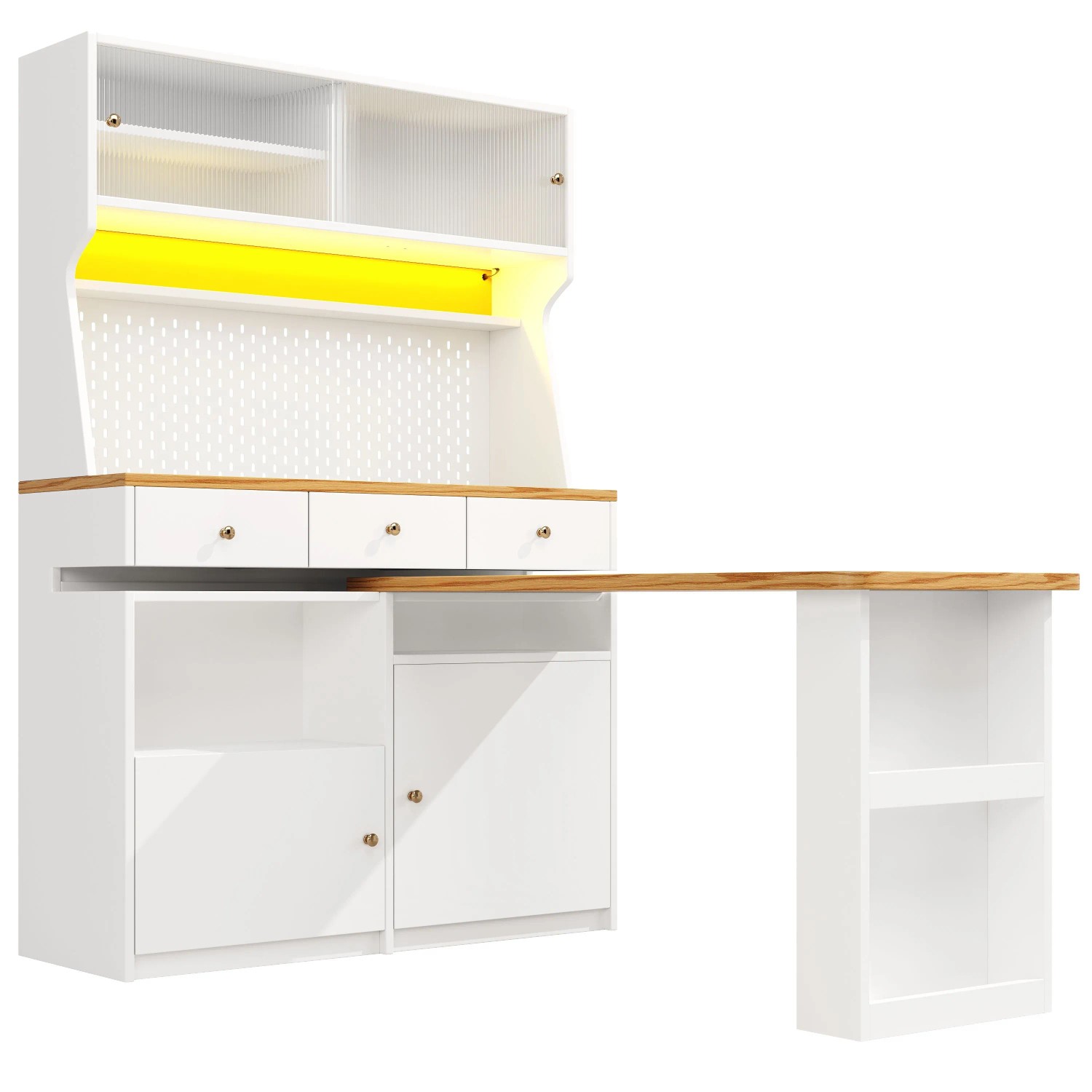 okwish Küchenschrank mit Zwei Türen Drei Schubladen Aufbewahrung 137 x 45 x 178 cm Weiß