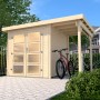 Weka Holz-Gartenhaus Pesaro mit Flachdach und Anbau, unbehandelt. Ideal zur Aufbewahrung von Gartengeräten.